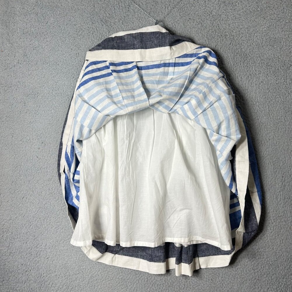 Christopher & Banks Skirt Women 16 Blue Cream Striped Linen Blend Pleated Midi - Picture 4 of 9
